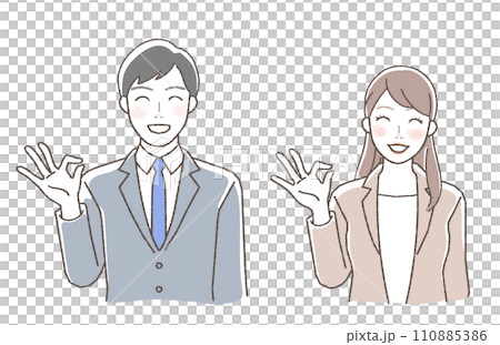 OKサインをするビジネスイラスト,男女. 110885386