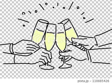 シャンパンで乾杯する人々の手元シンプル線画 110885426