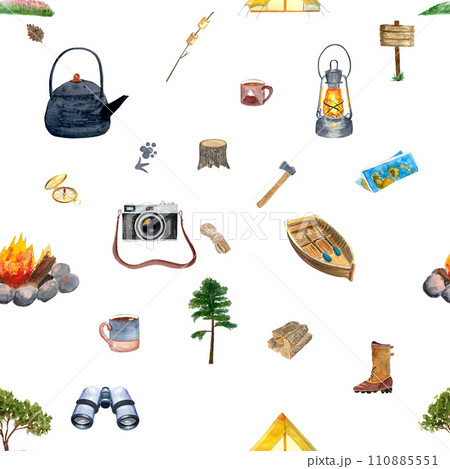 Watercolor adventure camping seamless pattern Watercolor adventure camping seamless pattern 110885551