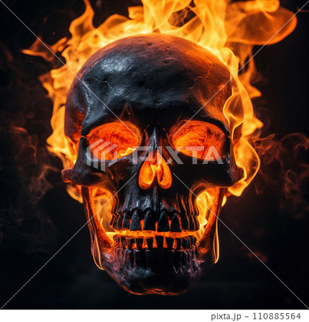 Burning Skull on Dark Background Burning Skull on Dark Background 110885564
