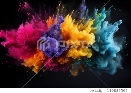 Colorful Powder Explosion on Black Background 110885565