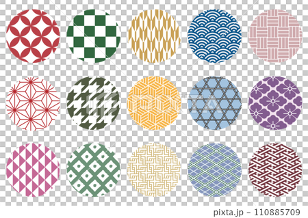 15種類の伝統的な和柄のパターンセット（カラー） 110885709