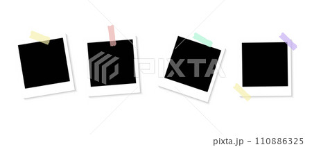 Realistic Polaroid photo frame mockup set. Isolated frame card vintage photography on alpha background. Realistic Polaroid photo frame mockup set. Isolated frame card vintage photography on alpha background. 110886325