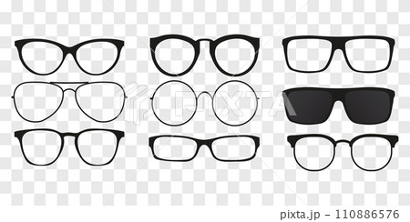 A set of glasses isolated. Vector glasses model icons. Sunglasses, glasses, isolated on white background. Silhouettes.  110886576
