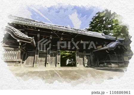 水彩画風　上野公園　旧鳥取藩主池田家上屋敷表門　黒門　東京都台東区 110886961