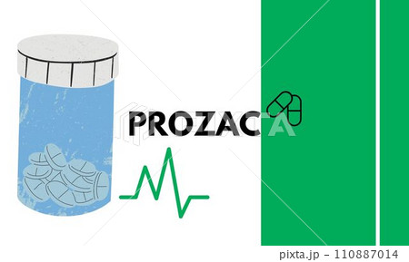 Prozac Medical pills in RX prescription drug bottle for mental health vector illustration Prozac Medical pills in RX prescription drug bottle for mental health vector illustration 110887014