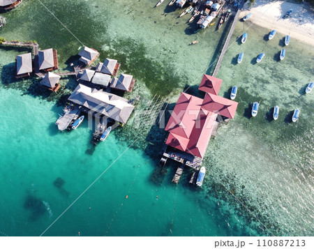 Mabul Island, the base for diving in Sipadan Island, Sabah state in Malaysia. 110887213