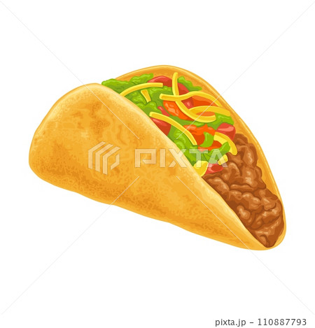 Taco - mexican traditional food. Vector color realistic illustration. Isolated on white 110887793
