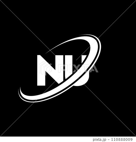 NU N U letter logo design. Initial letter NU linked circle uppercase monogram logo red and blue. NU logo, N U design. nu, n u 110888009