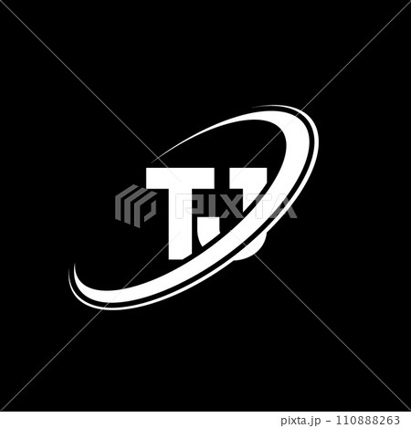 TJ T J letter logo design. Initial letter TJ linked circle uppercase monogram logo red and blue. TJ logo, T J design. tj, t j 110888263