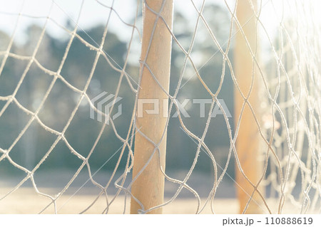 soccer goal on a sandy beach near the sea 110888619