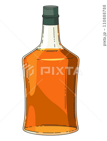Whiskey bottle. Product packaging brand design. Mock up bottle of bourbon whiskey alcohol drink. Advertising banner vector colored illustration Whiskey bottle. Product packaging brand design. Mock up bottle of bourbon whiskey alcohol drink. Advertising banner vector colored illustration 110888788