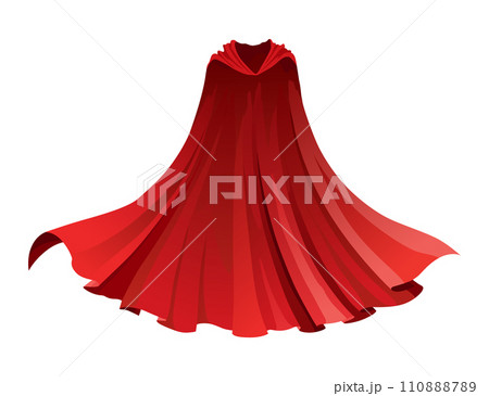 Superhero red cape in front view. Scarlet fabric silk cloak. Mantle costume or cover cartoon vector illustration 110888789