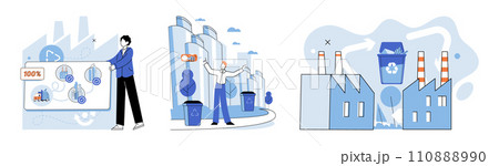 Waste management. Vector illustration. Garbage, if not properly managed, can contribute to pollution and harm environment Ecology and waste management go hand in hand to maintain clean and sustainable Waste management. Vector illustration. Garbage, if not properly managed, can contribute to pollution and harm environment Ecology and waste management go hand in hand to maintain clean and sustainable 110888990