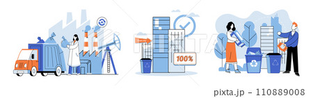 Waste management. Vector illustration. Rubbish can be transformed into valuable resources through effective waste management practices An eco-conscious approach promotes clean living and reduces 110889008