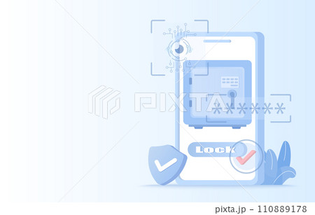 Safety and security technology concept. Finance protect, internet banking, online payment, password protection, saving money, sensitive data from cyber-attack and online threats. Vector illustration. Safety and security technology concept. Finance protect, internet banking, online payment, password protection, saving money, sensitive data from cyber-attack and online threats. Vector illustration. 110889178
