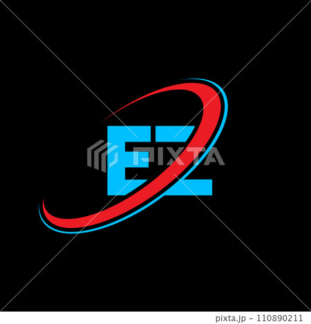 EZ E Z letter logo design. Initial letter EZ linked circle uppercase monogram logo red and blue. EZ logo, E Z design. ez, e z 110890211
