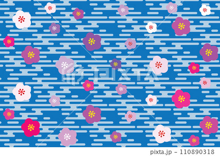 Illustration, Pattern of cherry blossom flower on blue background. Illustration, Pattern of cherry blossom flower on blue background. 110890318