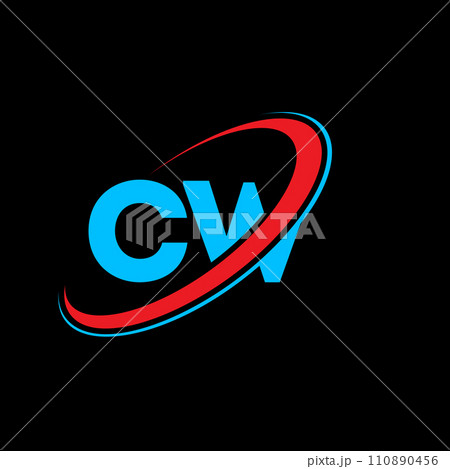 CW C W letter logo design. Initial letter CW linked circle uppercase monogram logo red and blue. CW logo, C W design. cw, c w 110890456
