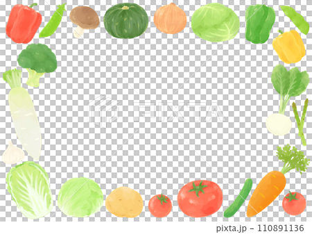 いろいろな野菜のフレーム　手描き風 110891136