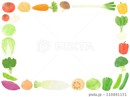 いろいろな野菜のフレーム　手描き風 110891151