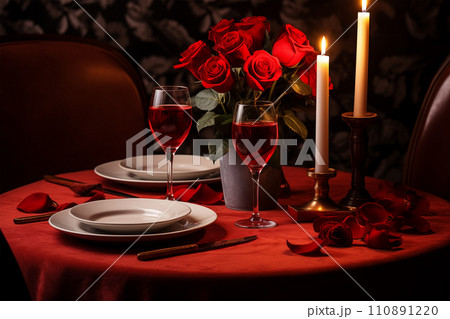 Romantic Valentine Day Dinner Setting 110891220