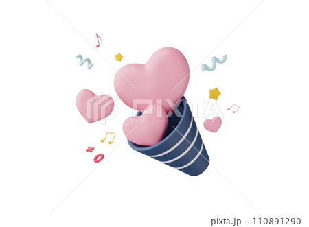 3D render, Minimal popper with pink heart and confetti isolated on background, give heart, icon element for social media and mock up, love concept. 110891290