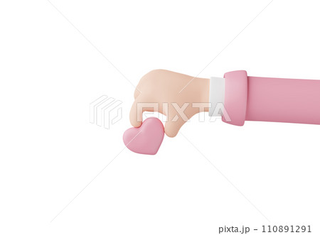 3D render, Minimal hand arm pinking pink heart carefully gesture isolated on background, give heart, icon element for social media and mock up, love concept. 110891291