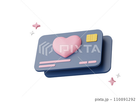 3D render, Minimal cute credit card for payment with hear icon  isolated on background, give heart, icon element for social media and mock up, love concept. 110891292