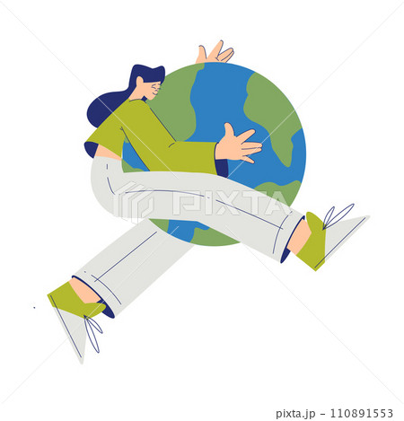 Eco Friendly with Happy Woman Character Embrace Earth Globe Vector Illustration Eco Friendly with Happy Woman Character Embrace Earth Globe Vector Illustration 110891553