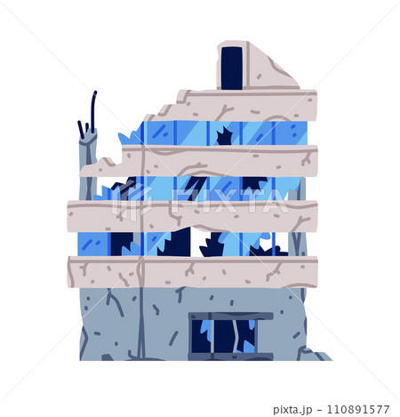 Destroyed Building after War or Earthquake Vector Illustration 110891577