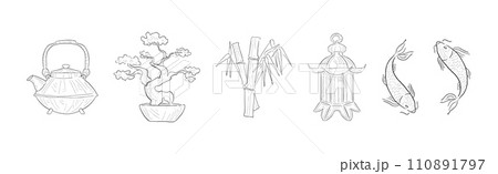 Hand Drawn Japanese Traditional Element and Symbols Vector Set Hand Drawn Japanese Traditional Element and Symbols Vector Set 110891797