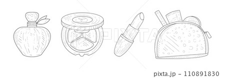 Hand Drawn Female Things and Accessory Sketch Vector Set 110891830
