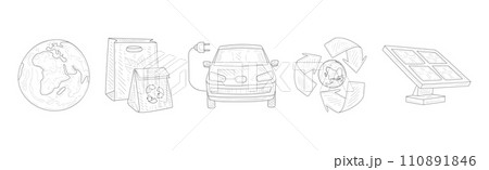 Ecology and Environment Object and Hand Drawn Element Vector Set 110891846