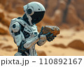 humanoid robot exploring a mineral sample on the planet Mars 110892167