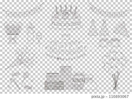 Set of birthday illustrations_line drawing Set of birthday illustrations_line drawing 110893067