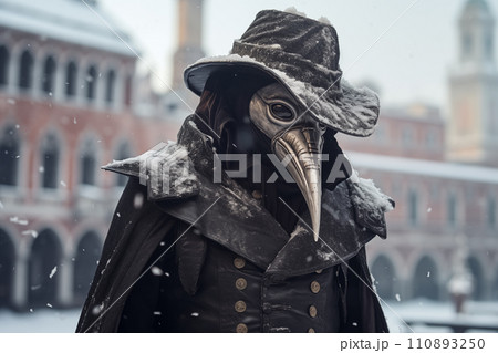 Mysterious Plague Doctor in Snowy Venice Carnival Mysterious Plague Doctor in Snowy Venice Carnival 110893250