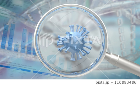 The magnifying glass  and virus for medical concept 3d rendering. 110893486