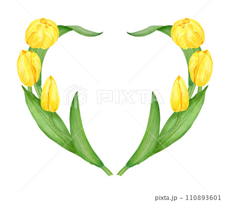 Yellow tulip. Watercolor hand drawn illustration of spring symbol, golden flower. Clip art for Easter, Mothers Day, Womens Day, March 8 cards, wedding, farmer and floristic prints, travelbook, packing 110893601