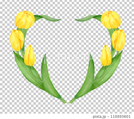 Yellow tulip. Watercolor hand drawn illustration of spring symbol, golden flower. Clip art for Easter, Mothers Day, Womens Day, March 8 cards, wedding, farmer and floristic prints, travelbook, packing 110893601