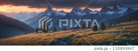 Serene snowy mountain peaks 110893647