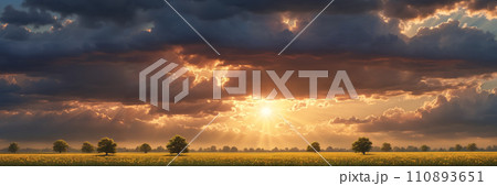 Golden sunset over tranquil plain 110893651