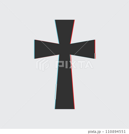 Christian cross in glitch. Stock vector illustration isolated on white background. 110894551