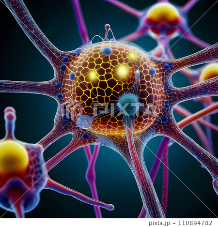 AI-generated content. A close up digital illustration of a molecular structure. 110894782