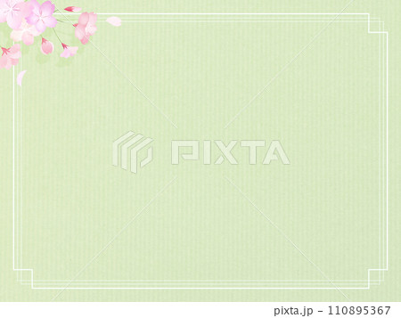 やさしいグリーンと桜のフレーム素材 110895367
