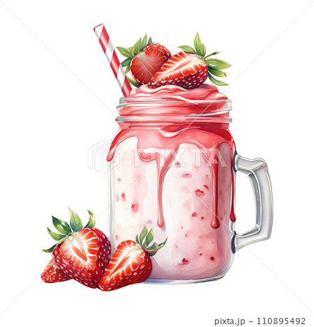 Strawberry Milkshake with Whipped Cream. AI Generated Image 110895492