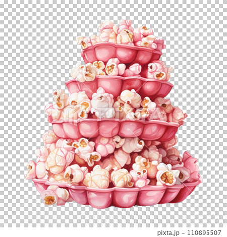 Popcorn Bucket with Pink Popcorn. AI Generated Image 110895507