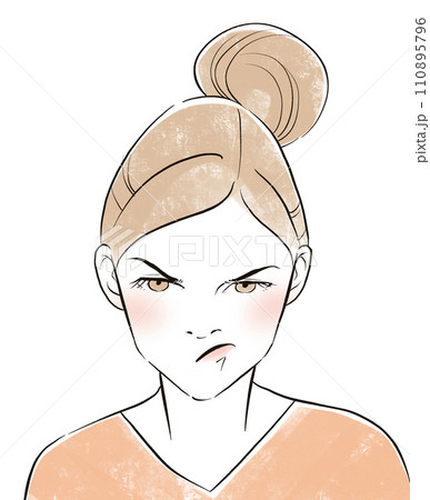 イラスト素材: ムッとするピンクのシャツの女性 110895796