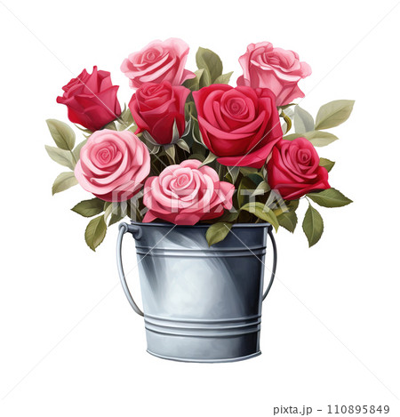 Bucket Full of Roses. AI Generated Image 110895849
