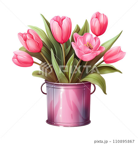 Pink Vase with Pink Tulip. AI Generated Image 110895867